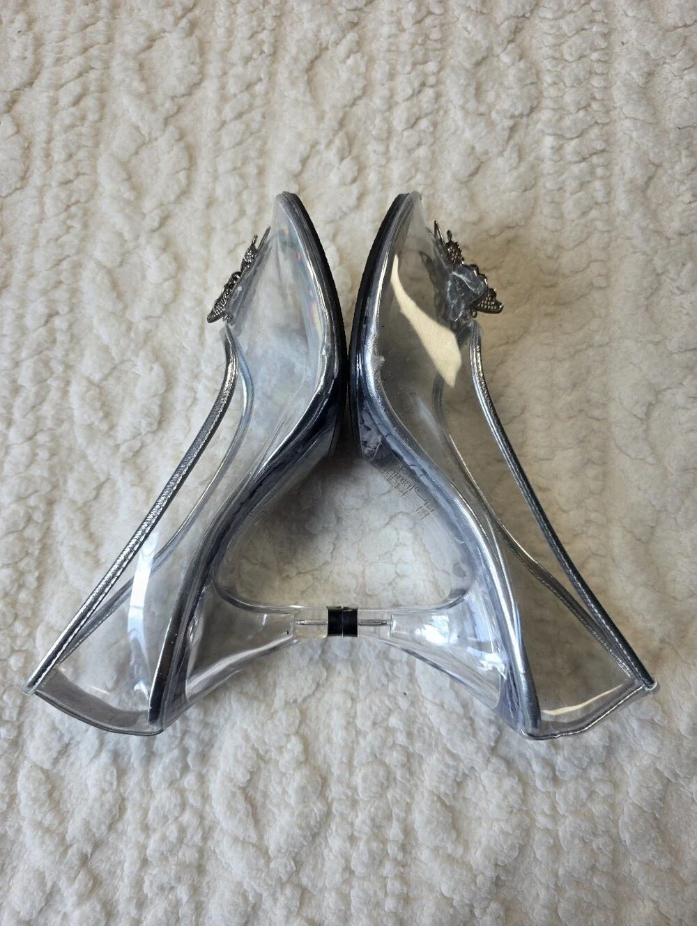 Ellie Silver Holographic Butterfly Clear Kitten Heels Size 7